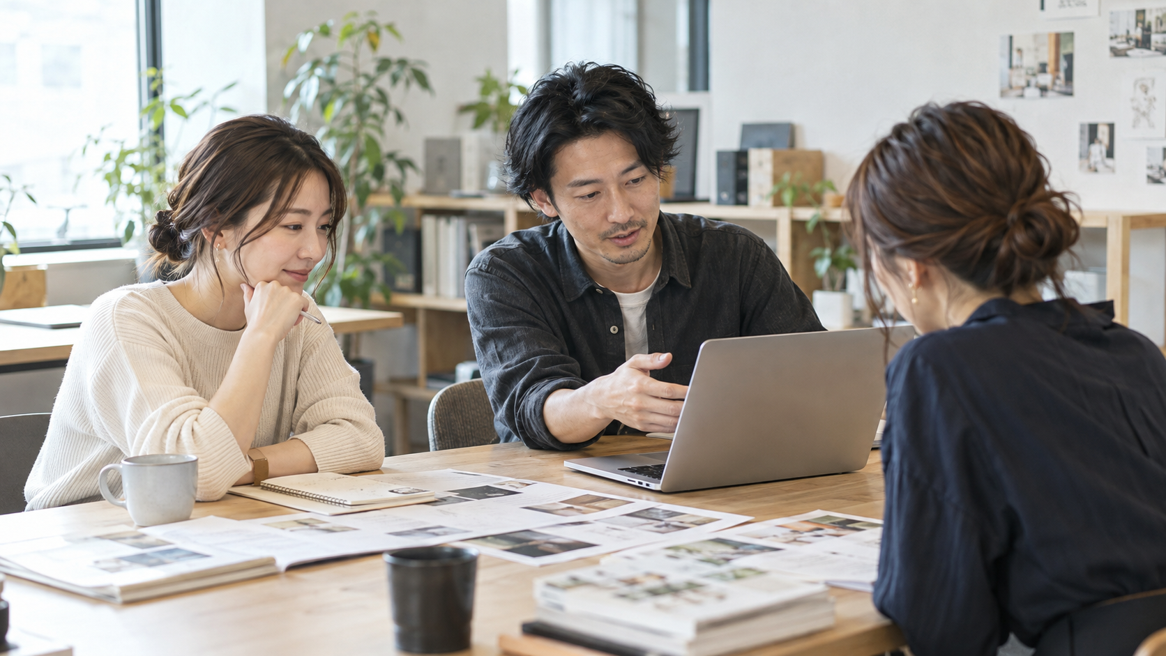 3人で制作について相談するイメージ
